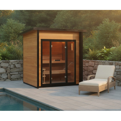 Cayman 4-Person Outdoor Traditional Sauna Double Bench with 6kW Harvia Heater